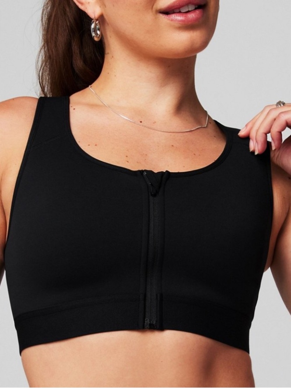 Fabletics Black Front-Zip Sports Bra with Wide Straps